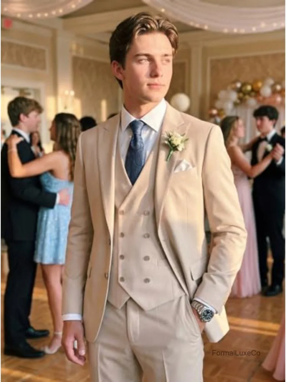 Men's Double Breasted 3 Piece Slim Fit Suit Wedding Groom Prom Tuxedo